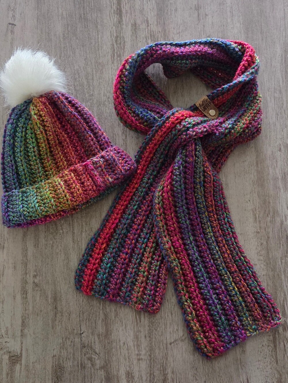 Kids Multicolor Knit Beanie and Scarf Set - Rainbow NEW!